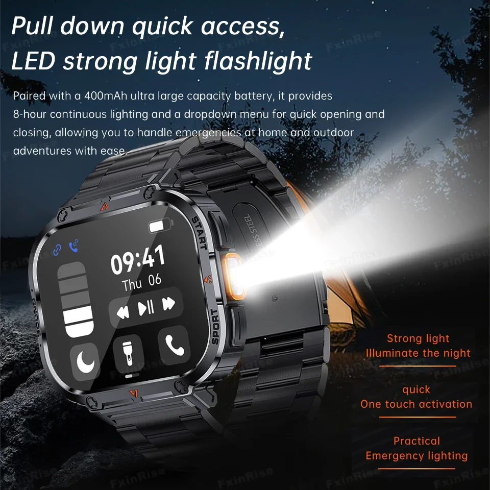 Original Men Smart Watch With Flashlight Bluetooth Call Outdoor Smart Watch Clock 3ATM IP68 Waterproof Sports Smart Watch Women