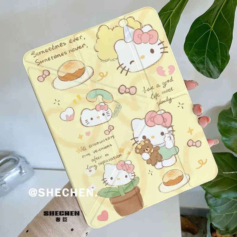 حافظة هالو كيتي 3+Y قابلة للطي لجهاز iPad Air 6/Pro 11/10-11th Gen، غطاء صلب من الأكريليك مضاد للانحناء مع فتحة قلم رصاص #2