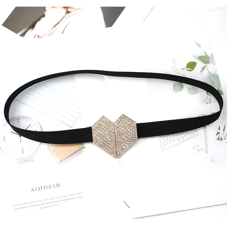 

Love Diamond Belt Women's French Ins Style Suit Waist Decoration Elastic Belt with Shirt Waist Seal Elastic and Simple