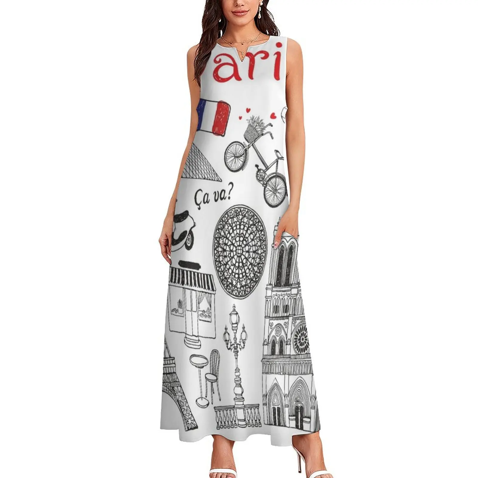 Paris France Travel Theme Design Long Dress women