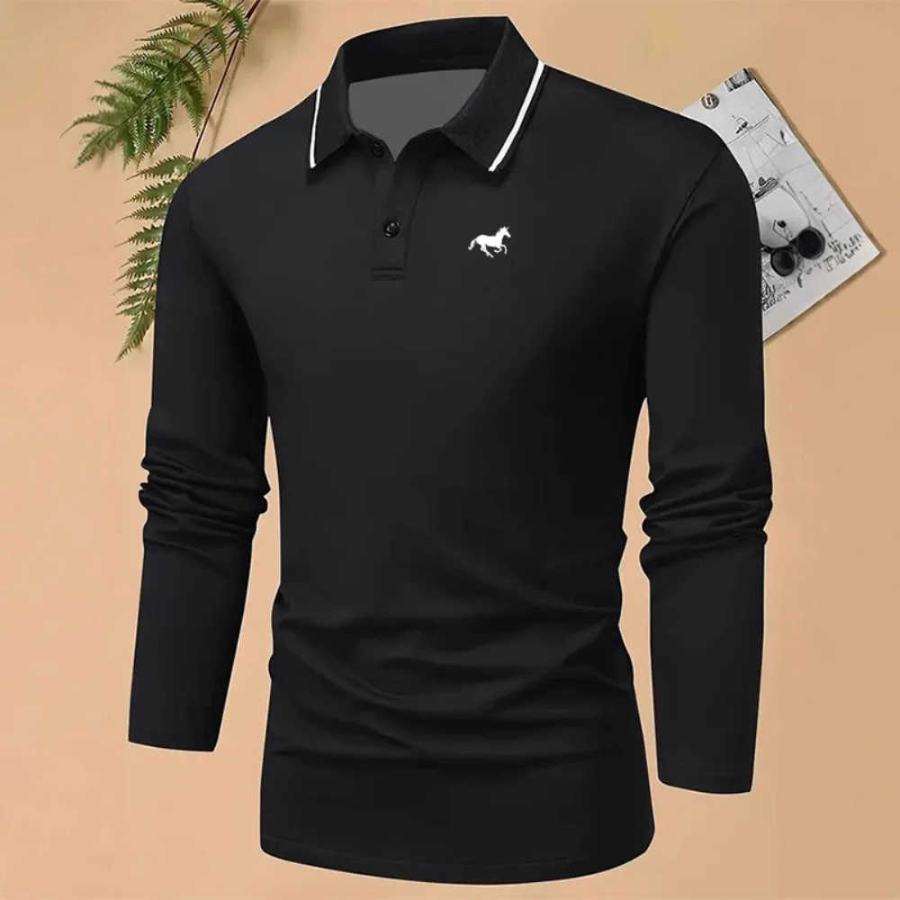 

Men's Golf Shirt Golf Polos Work Casual Lapel Long Sleeve T-Shirt Men Basic Modern Plain Button Spring & Fall Regular Golf Shirt