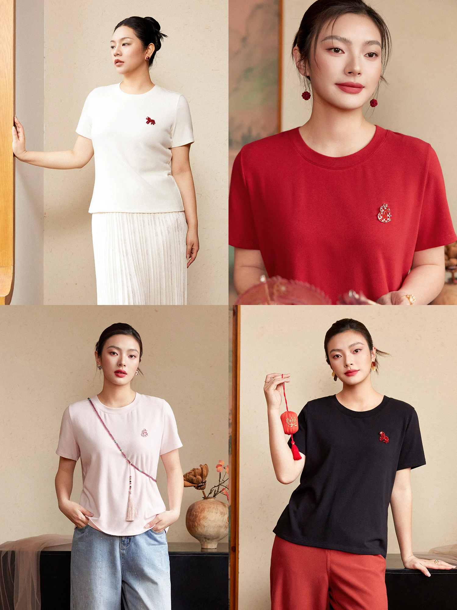 

Plusmall Starburst Bead Tee Fun Embroidered Elastic Knit ort Sve T-irt Casual Loose Fit Spring Women's Faion
