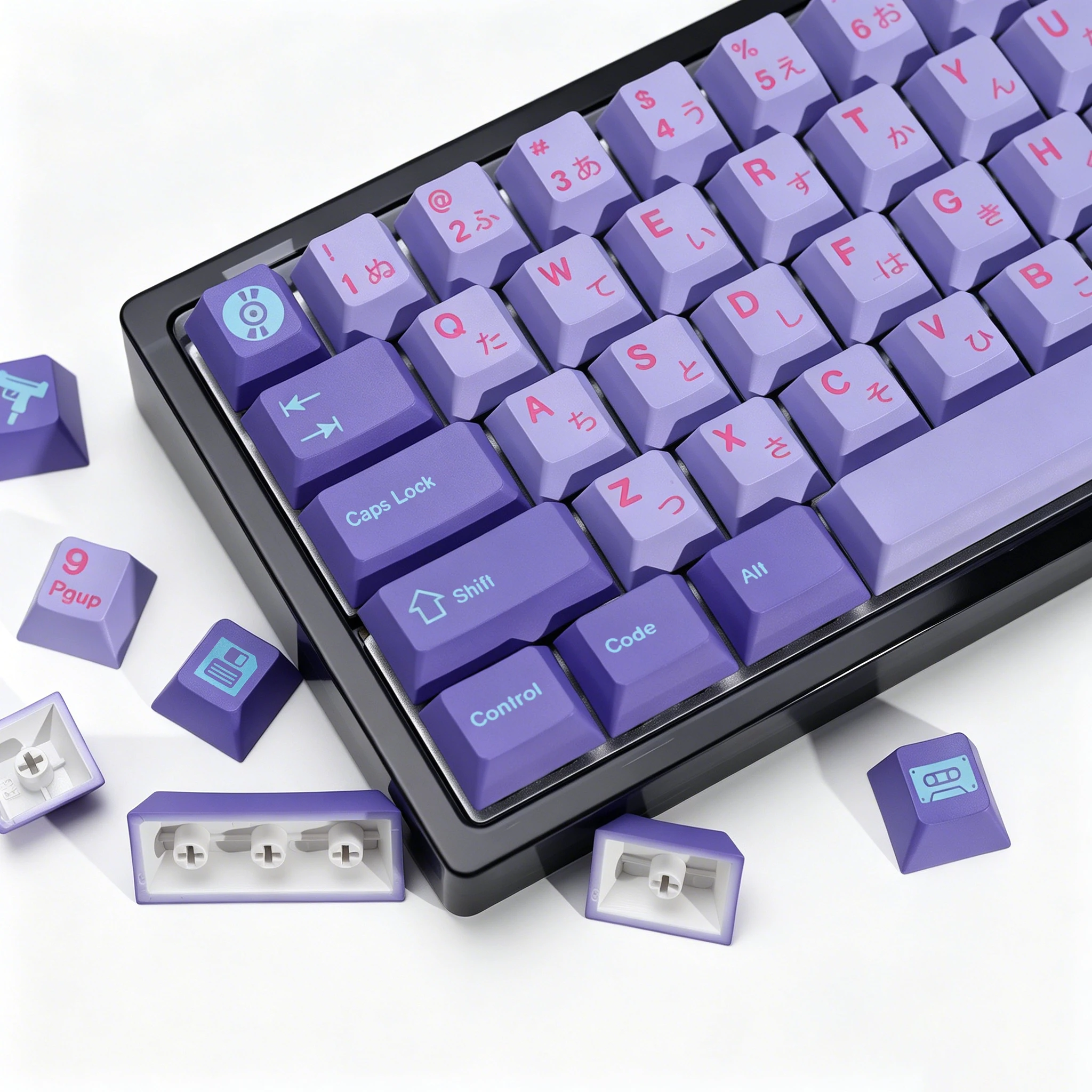 KBDiy Japanese Keycaps Retro GMK Vaporwave Cherry Profile PBT ISO Alice Keycap Custom For MX Switches Gaming Mechanical Keyboard