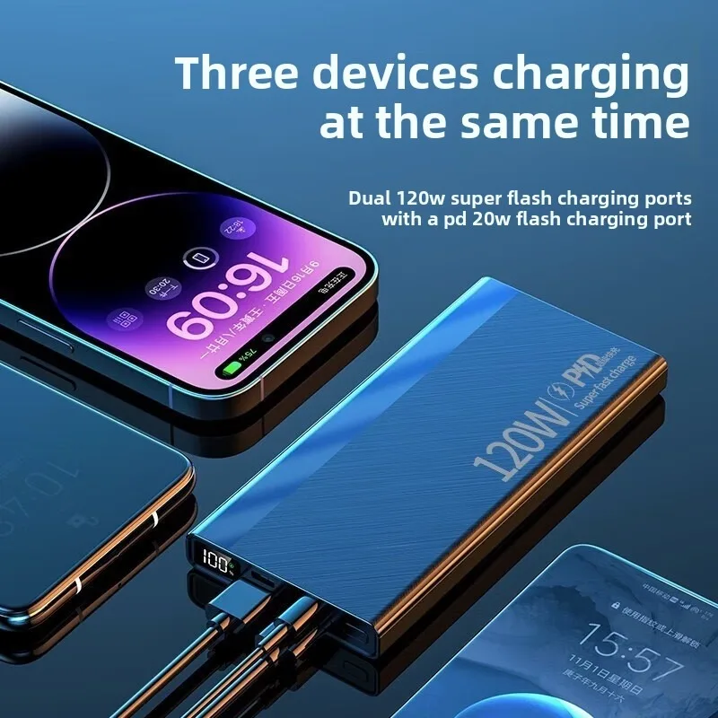 20000mAh 22.5W PD QC Fast Charging Power Bank Built-in Cable Portable External Battery Charger for IPhone Android Phone