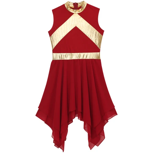 Imagen 2 del producto Vestido de baile lírico litúrgico para niñas, vestido de alabanza metálico con bloques de colores, disfraz de celebración del adoración del espíritu