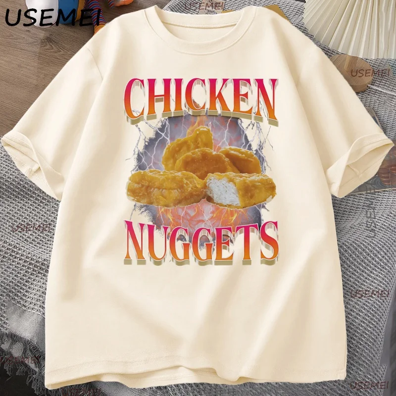 

Funny Chicken Nuggets T-shirt Men 90s Vintage Cotton Short Sleeve Tshirt Casual Round Neck Graphic T Shirts Loose Printed Tees