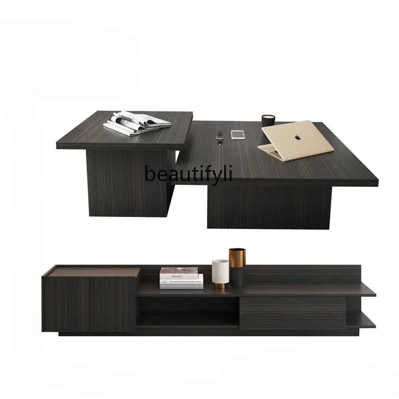 

S Modern Simple TV Cabinet Coffee Table Combination Italian Minimalist Living Room Floor Cabinet Small Apartment Light Luxury Ne