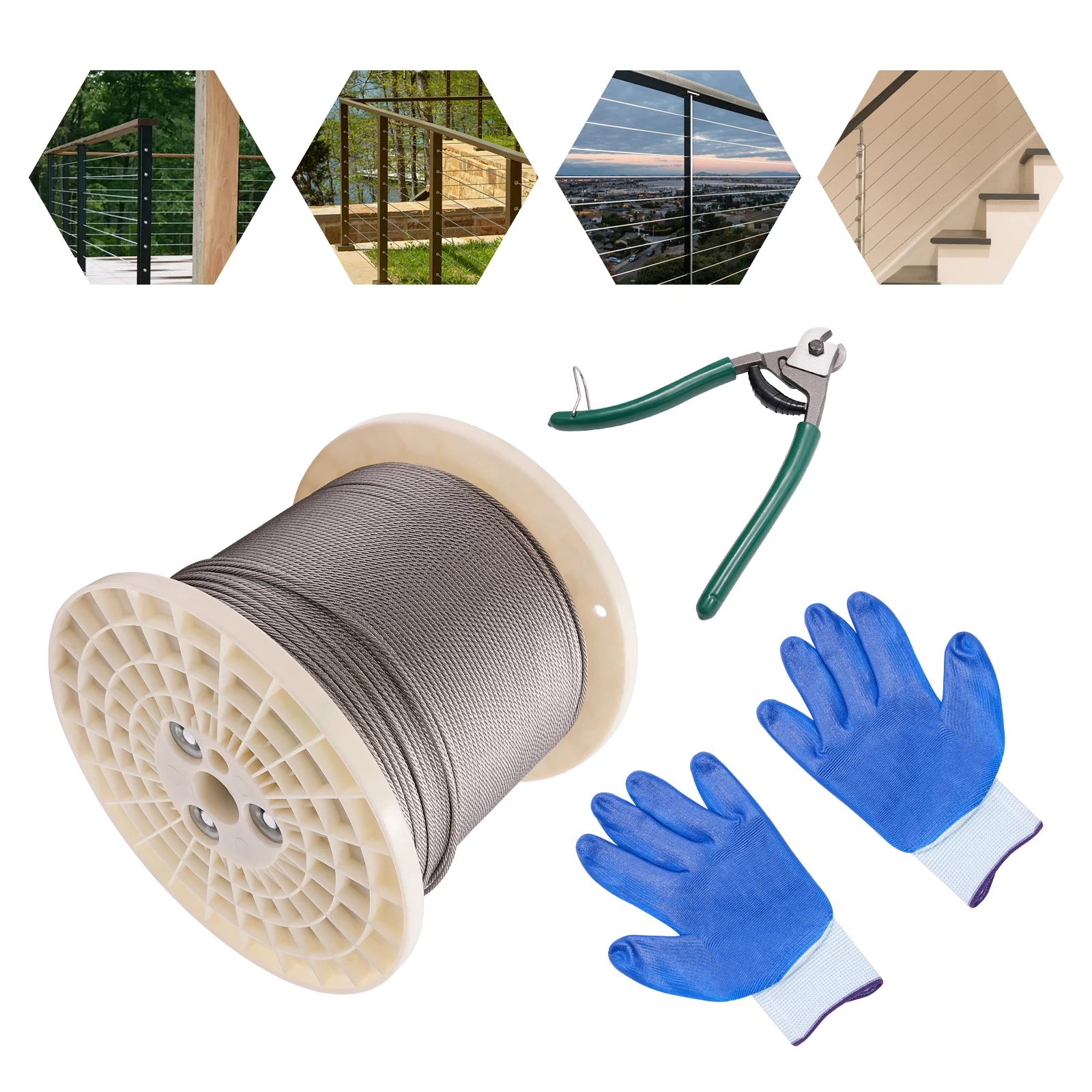 

Трос из нержавеющей стали 1100 футов в оплетке с ножницами и перчатками для морских палубных ограждений и садовых заборов