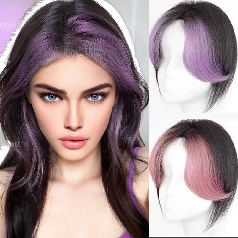 Estensione Topper per capelli parte centrale sintetica viola rosa nero Clip In frangia falso falso parrucchino per le donne uso quotidiano della