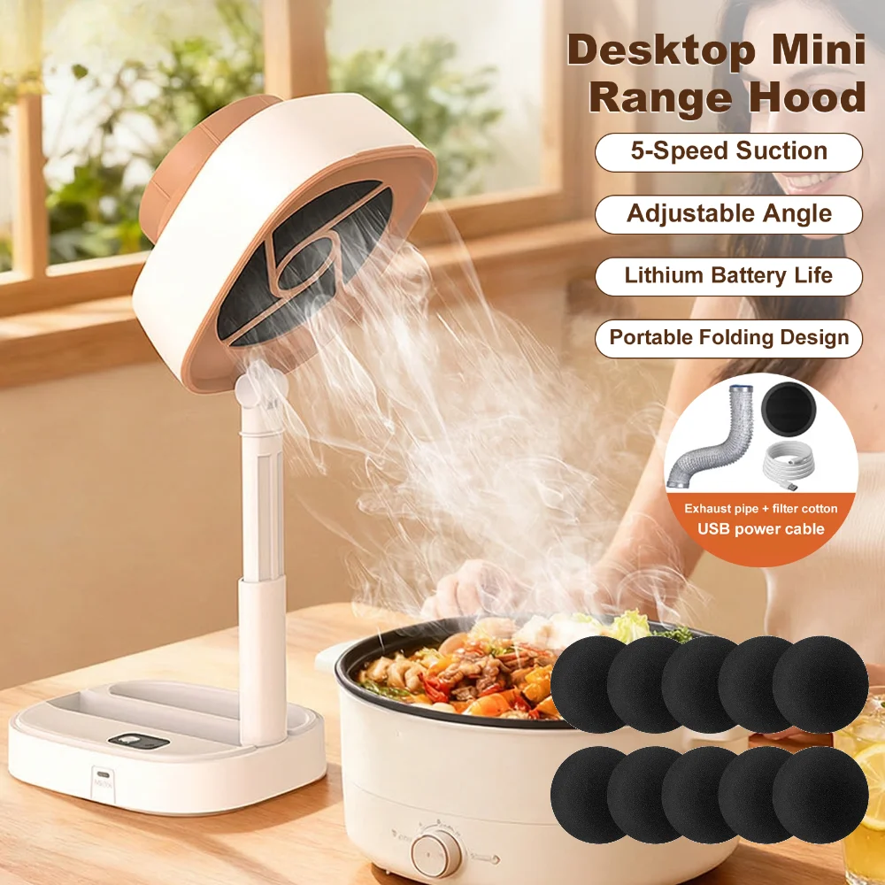 Outdoor Camping Smoke Exhaust Fan with 5-Speed Suction Portable Kitchen Mini Exhaust Hood Fan Or 10Pcs Filter Sponge for Stove