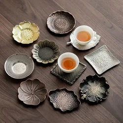 Japanese Alloy Coasters Creative Imitation Copper Retro Heat Insulated Cup Holder Zen Kung Fu Teaware Accessories Fruit Plate