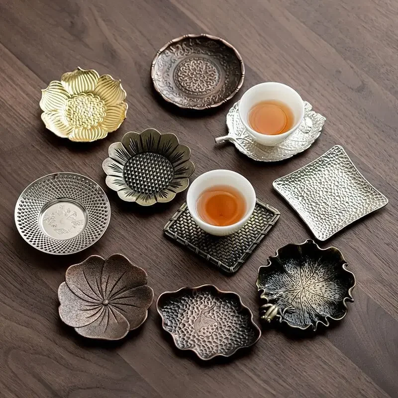 Japanese Alloy Coasters Creative Imitation Copper Retro Heat Insulated Cup Holder Zen Kung Fu Teaware Accessories Fruit Plate