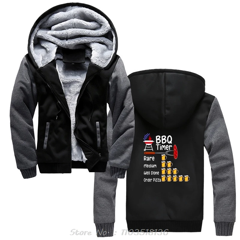 BBQ TIMER Shirt Men's Hoodie BEER Print Cotton Hoody Tops Oversized Breathable Jacket Zip Up Hoodies Clothing Coats Winter