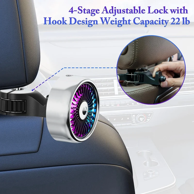 Mini USB Car Seat Fan With Adjustable Clip And Colorful LED Lights For Backseat Cooling