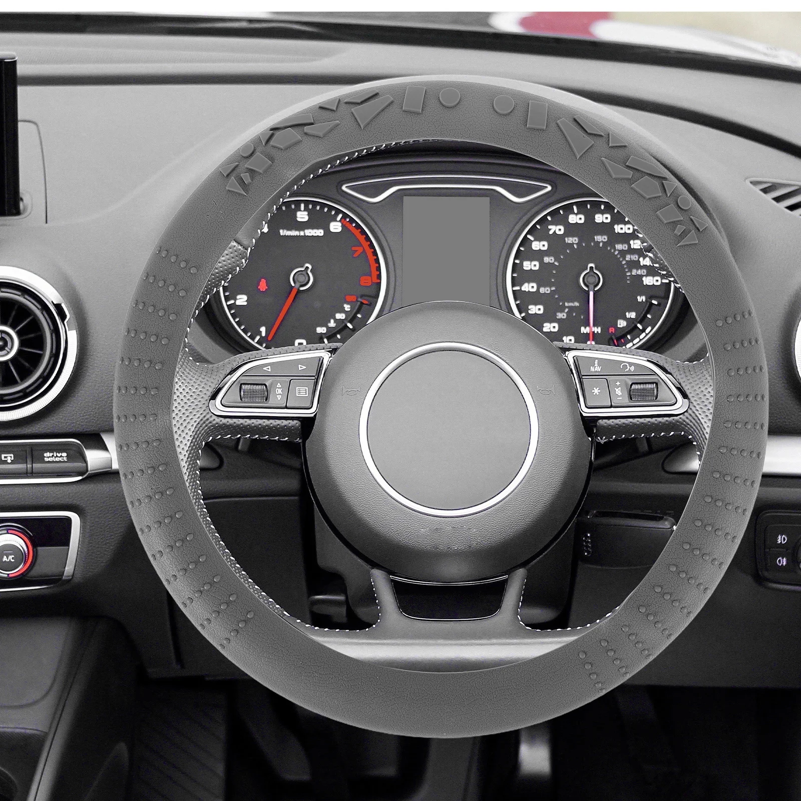 

Silicone Steering Wheel Cover Universal Fit Geometric Pattern Non-Slip Anti-Skid Grip Protector for D-Shape Round Wheels Car