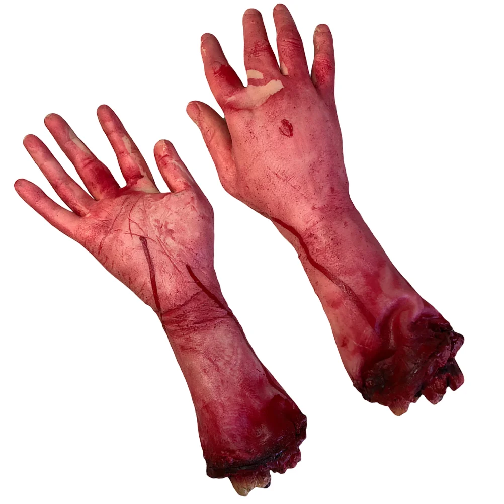 2 PCS Halloween Realistic Severed Bloody Hand Props Scary Party Accessory Blood Covered Hand Toy Horror Decor Handmade Gory