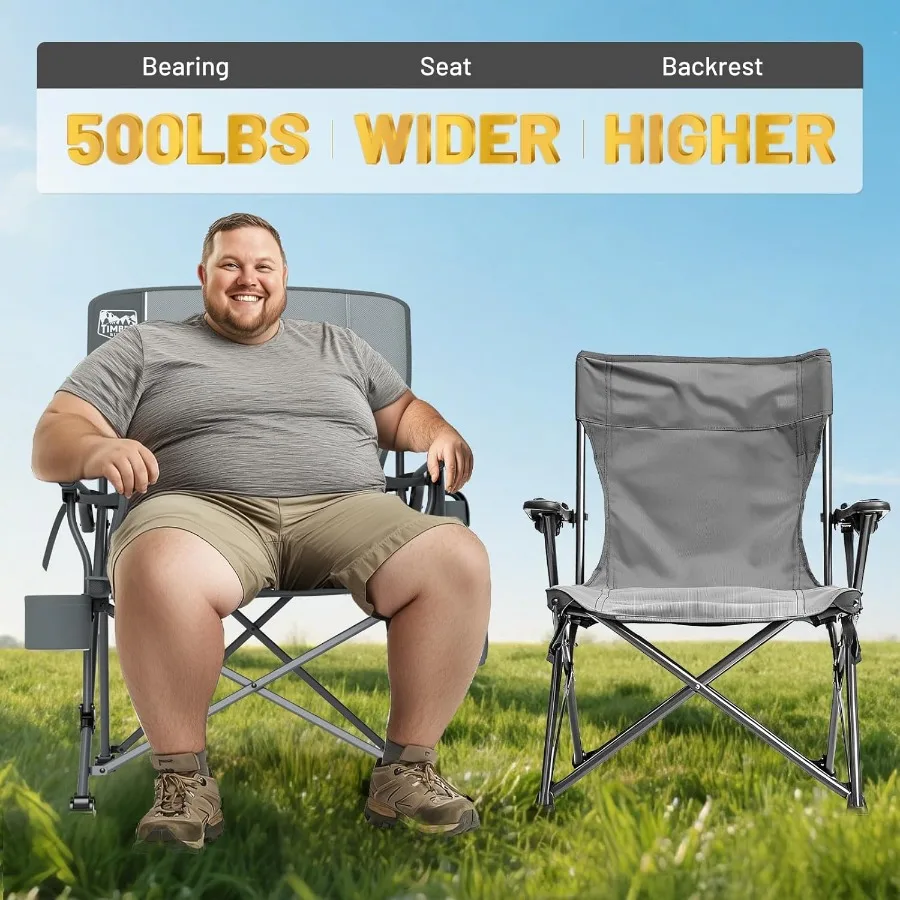 كرسي تخييم كبير الحجم قابل للطي مع دعم قطني قابل للتعديل عالي الظهر شديد التحمل للبالغين يدعم ما يصل إلى 500 رطل مع كوب Ho #5