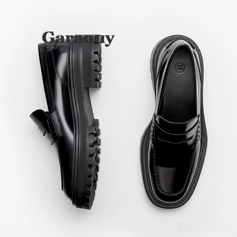 Garaouy 20224 Shoes For Women Platform Shoes Spring Autumn Classic Black Casual Genuine Leather  Shoes Loafers Chaussure Femme