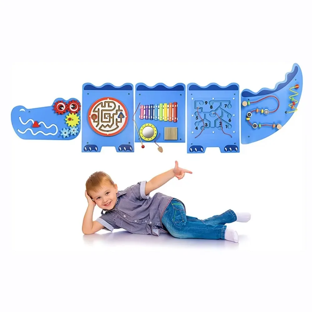 

Custom blue high-quality environmentally friendly wooden busy board toy set Montessori children's delivery basic skills