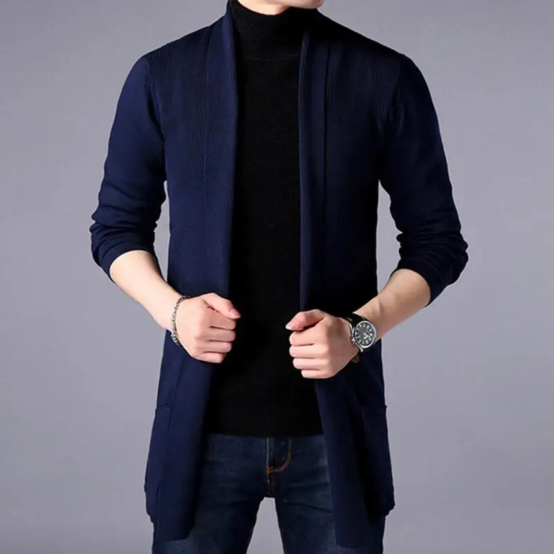 5 Colors Sweater Coats New Solid Long Cardigan Knitted Jacket Men Clothing 2023 Slim Fit Casual Knitted Sweater Thin Cardigan