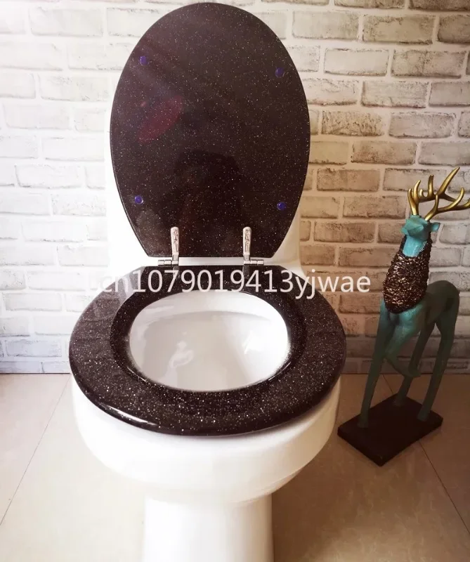 Resin Toilet Seat Ring Black Star Gold Powder OUV Stainless Steel Buffer Quick Release Hinge Universal Home