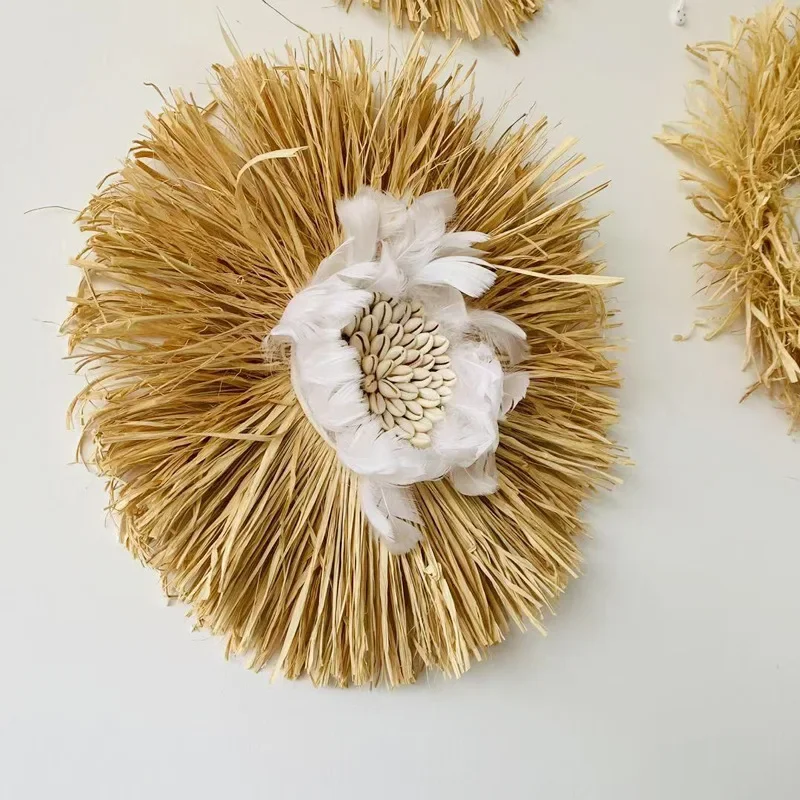 Background wall decoration raffia Japanese-style straw pendant famous house bedroom wall decoration wall hanging home decoration
