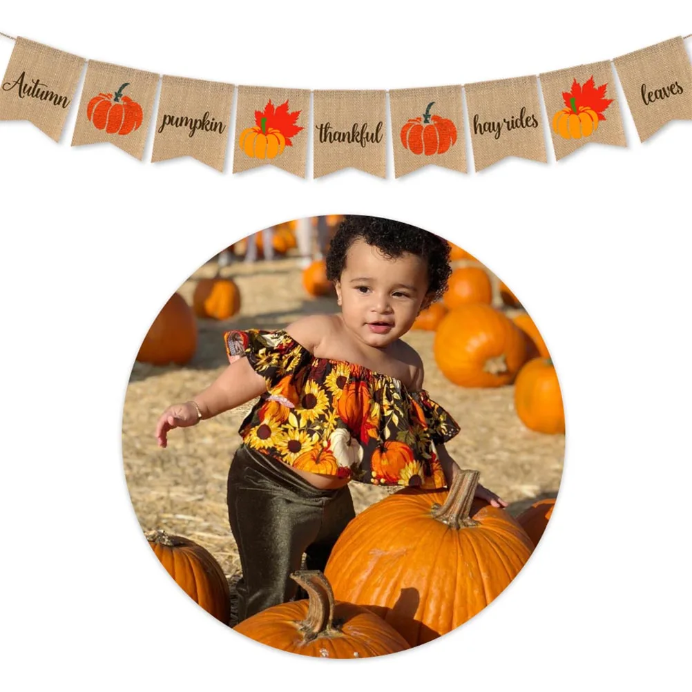 

Pumpkin Maple Decoration Leaf Pattern Leaves Banner Party The Thanksgiving Day Bunting for