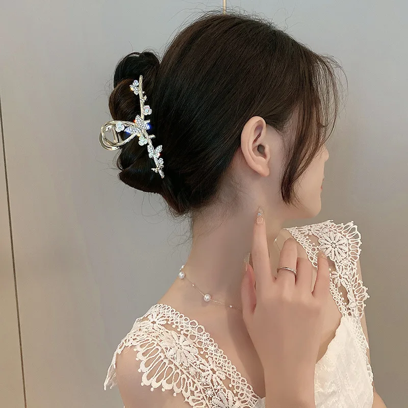 11cm Butterfly hair accessory fashion Flower shaped hair clip Pearl Water Diamond shark clip at the back of the head