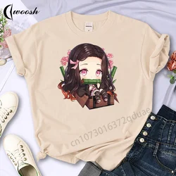 Womens Anime Demon Slayer T Shirt 100% Cotton Short Sleeves Tops Summer Hip Hop Harajuku Manga Graphic Print Fashion Cute Tees