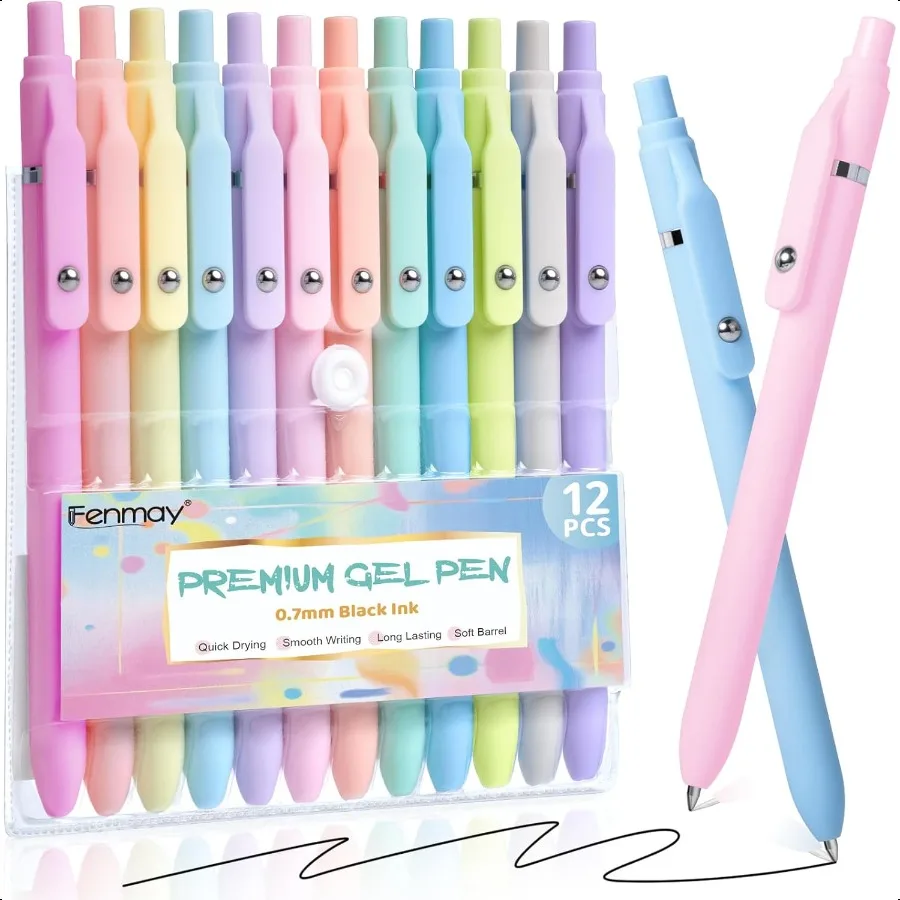 

Гелевые ручки, 12 шт., черные чернильные ручки, 0,7 мм, средняя точка, быстросохнущие, без размазывания, гладкое письмо, выдвижные, милые, эстетические ручки для путешествий