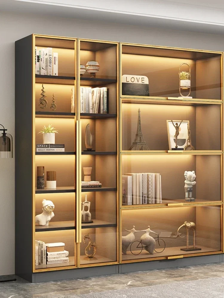 

Combined Bookcase Entire Wall Light Luxury Modern Minimalist Living Room Display Cabinet with Glass Door Furniture Glass Cabinet