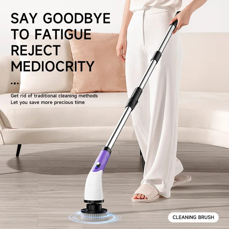 Electric Cleaning Brush 2-gear Electric Rotary Floor Scrubber Wireless Cordless 360 Adjust Extension Handle Home Cleaning Tools