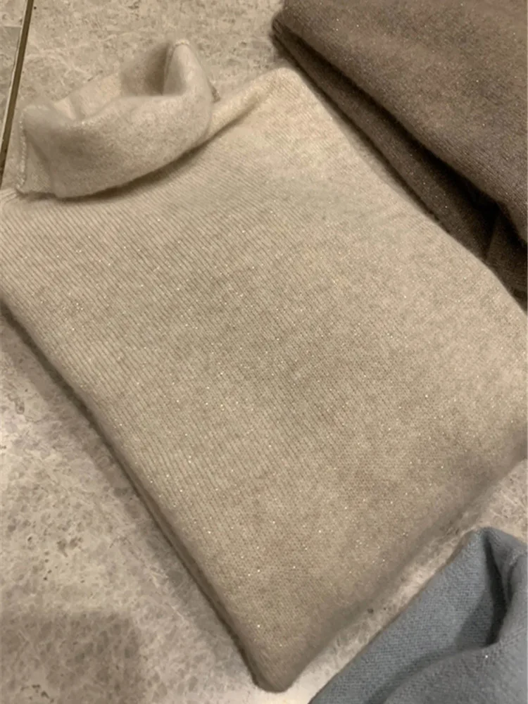 Suéter de cachemira para mujer, camisa de bajo de punto con cuello alto de cachemira pura 100% en suéter de otoño e invierno.