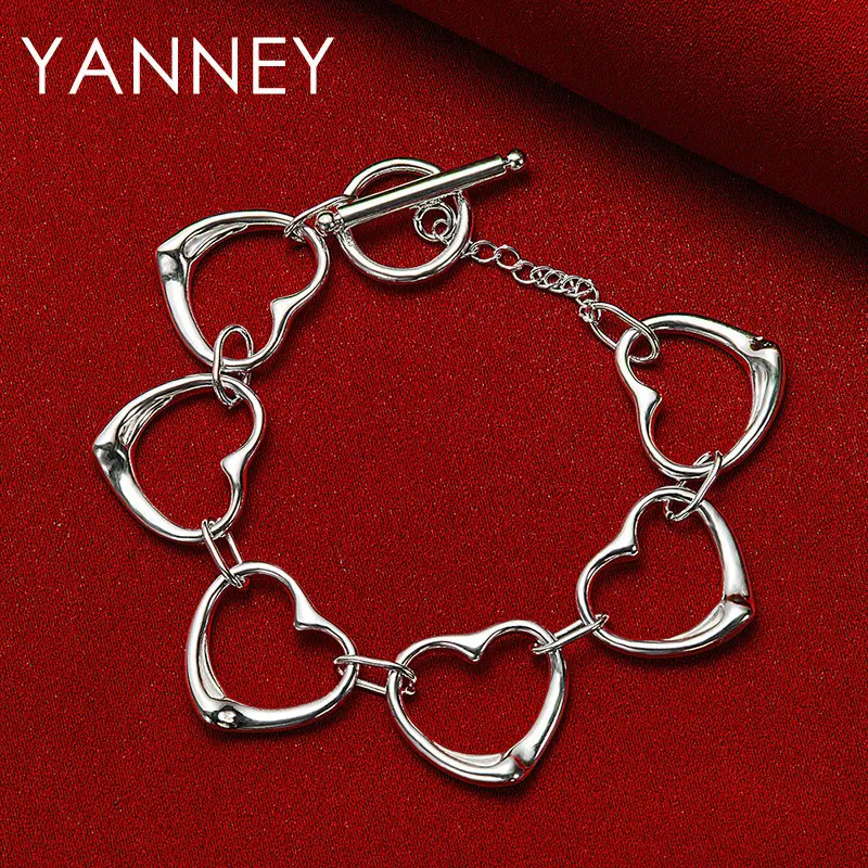 

Hot 925 Sterling Silver 8 Inches Luxury Heart TO Bracelet For Women Charm Fashion Wedding Jewelry Christmas Gifts