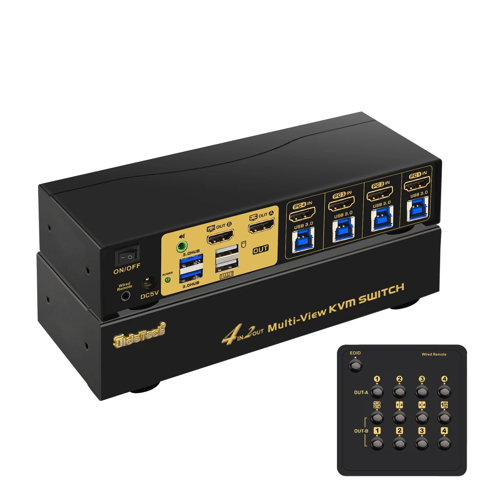 

JideTech HDMI Multiviewer Switch 4x2 4K@30Hz USB 3.0, for KVM Switch 4 Computers 2 Monitors, Supports Quad