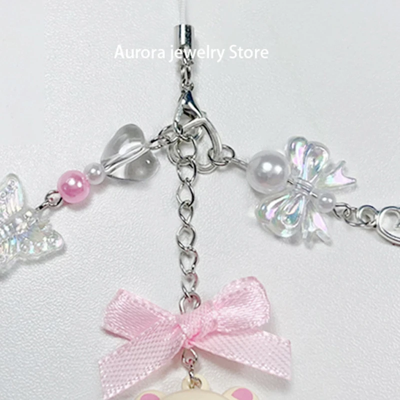 Bear Pendant Beaded Phone Charm Y2K Keychain Original design 1PCS