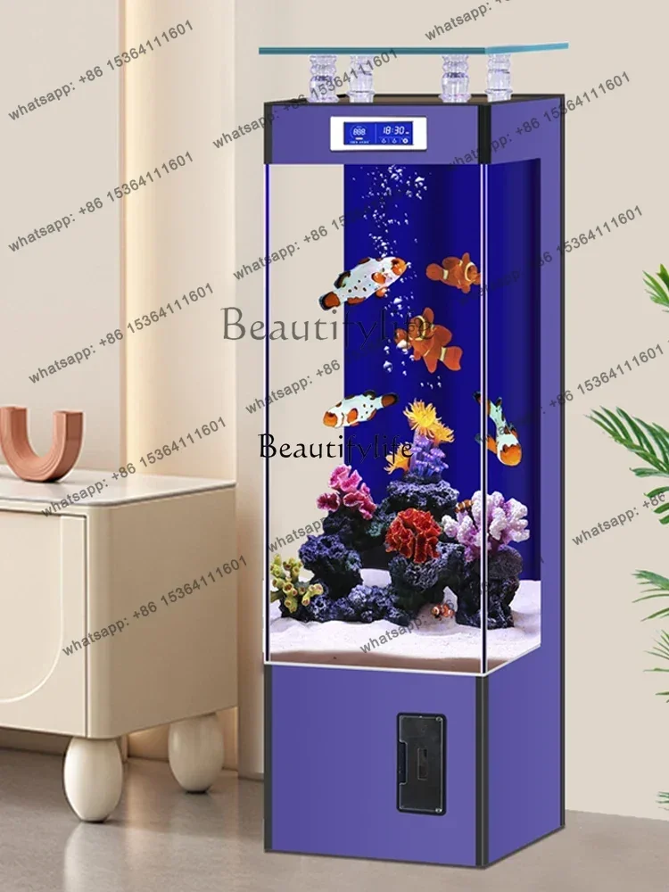 Living Room Vertical Fish Tank Small and Medium-Sized Ultra-White Glass Fish Globe Lazy Change Water Aquarium