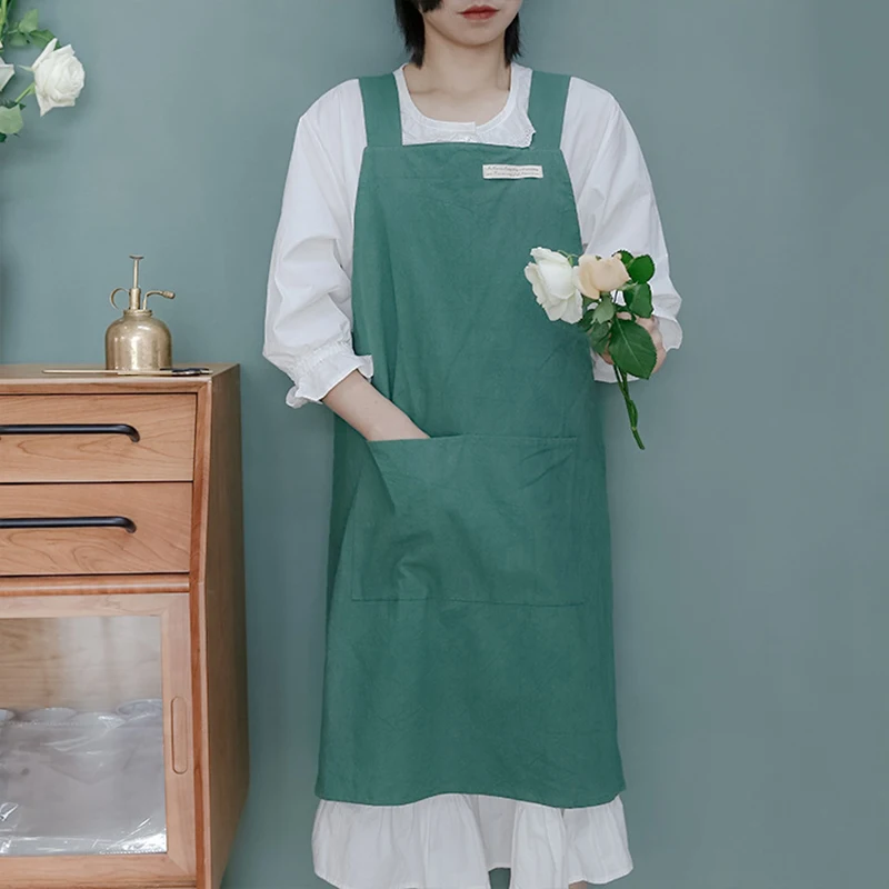 Women Apron Japanese Cotton Apron Multifunctional Gardening Literature Nursery School Dessert Cafe Frilled Apron With Pocket