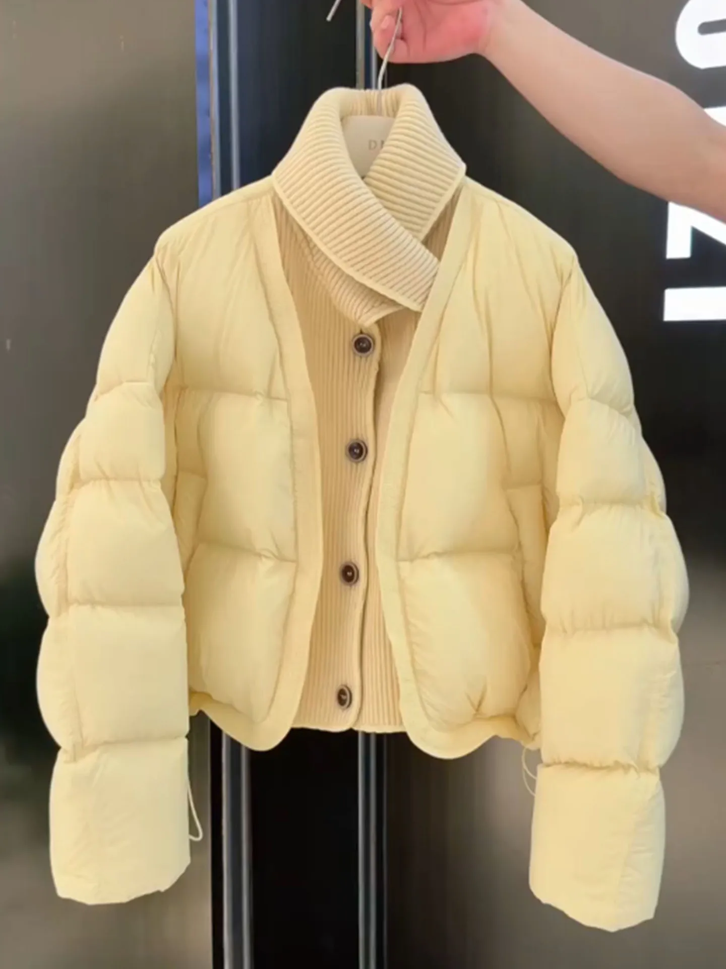 

Ladies' ort Puffer Jaet Yellow Milk Foam Thiened Winter Coat Turtle Ba Design Sli Commuter Sle Polyester Fiber
