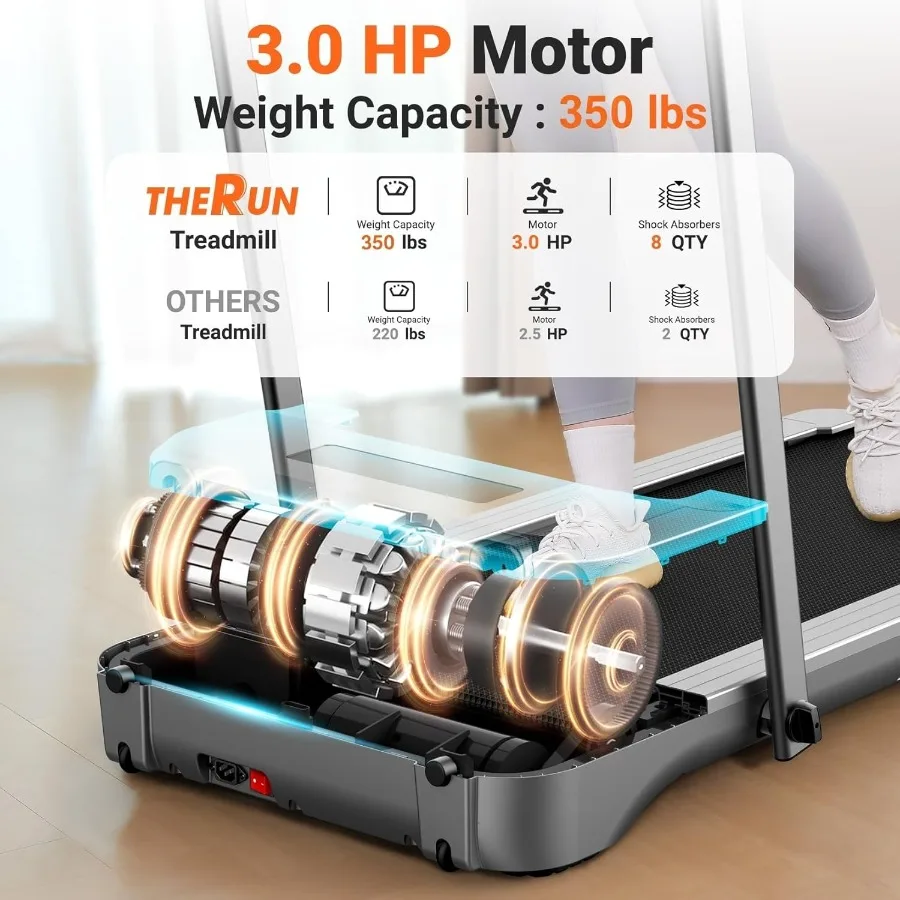 Cinta de correr con almohadilla para caminar, cintas de correr debajo del escritorio de 3,0 HP, cinta de correr portátil 2 en 1 para el hogar, almohadilla para caminar con barra de mango, 18" de ancho