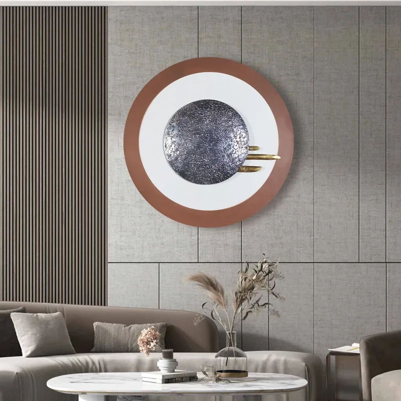 Wrought Iron Wall Hanging with Lamp Luminous Round Tea Room Living Room Zen Wall Decoration Ornaments Crafts