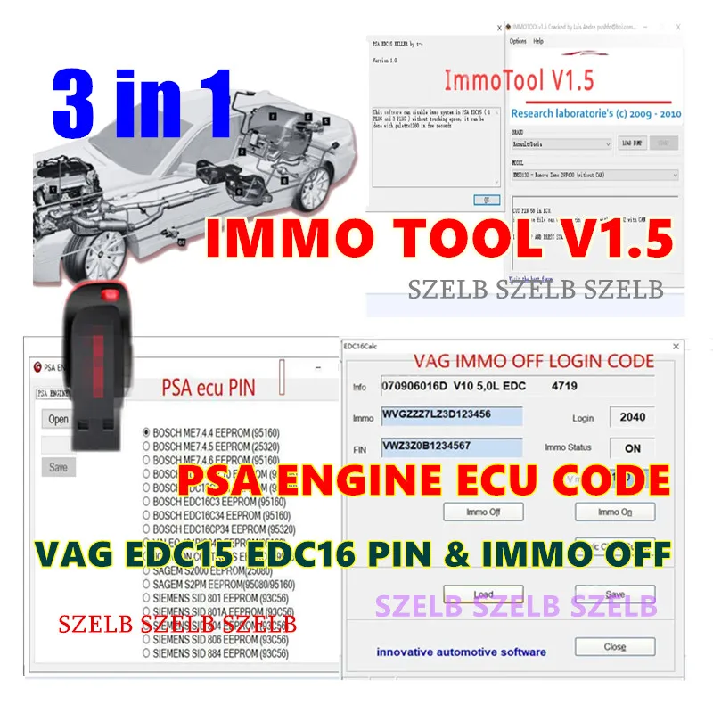 3in1 IMMO Tool V1.5+PSA ENGINE ECU CODE + VAG EDC15 EDC16 PIN & IMMO OFF Bypass Immobilizer for EEPROM Disable IMMO in PSA EDC15