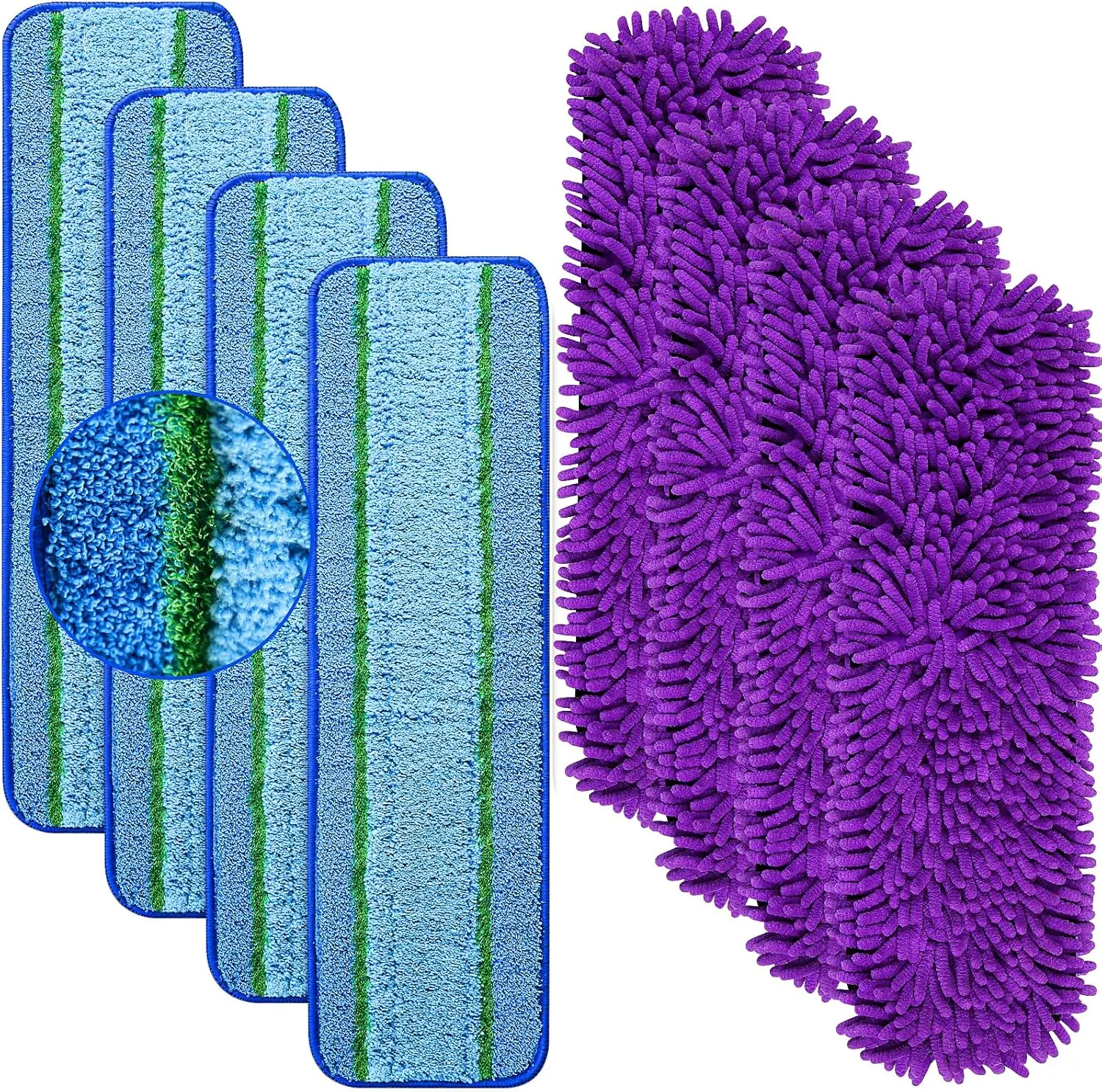 

8 Pack Mop Pads for Family of Mops, 4 Pet Microfiber Sweeping Pad + 4 Microfiber Deep Clean Pad, Reusable Mop Refill Repla