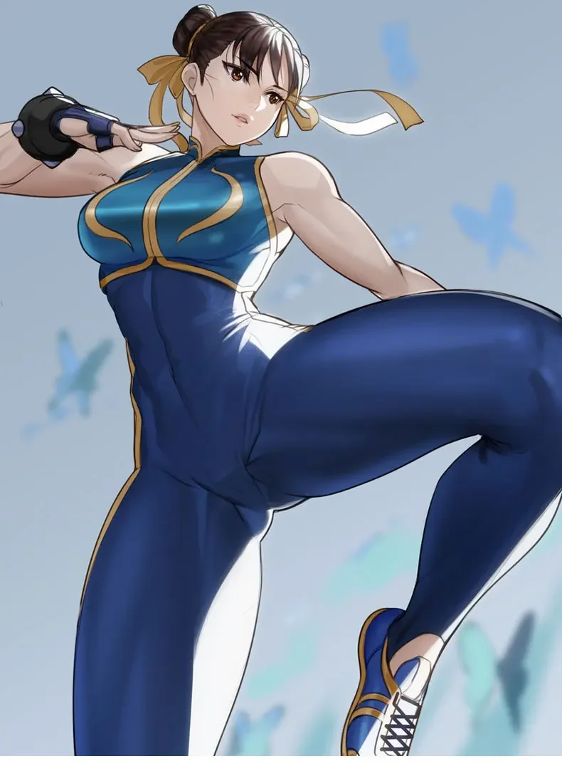 Games Chun Li Cosplay Costume Blue Bodysuit Battle Game Bodysuits Women Girls Chun-Li Suit with Bracelet and Hair Ties