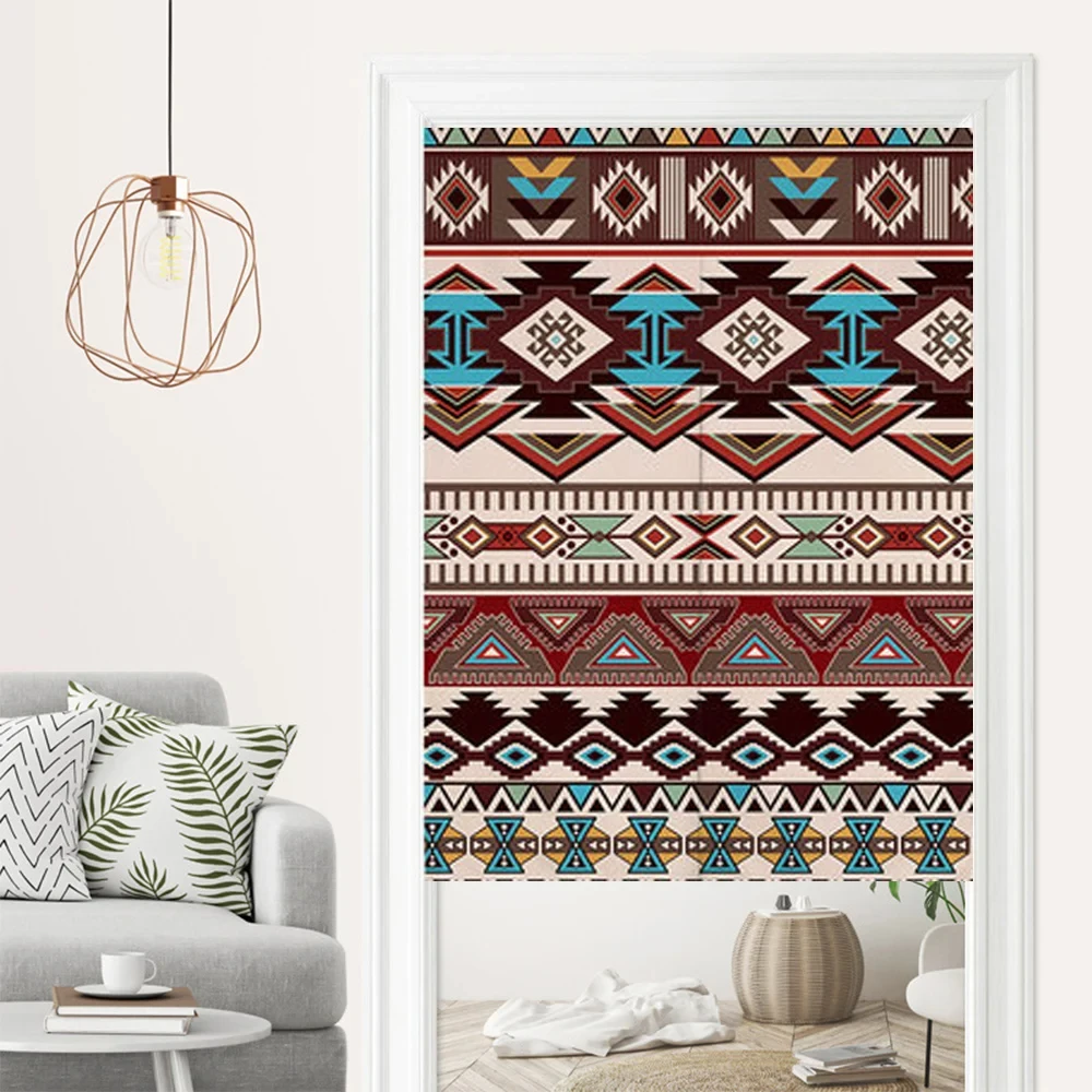 Bohemian Geometric Pattern Door Curtain Noren Feng Shui Curtains for Kitchen Living Room Decor Partition Hanging Half-Curtain