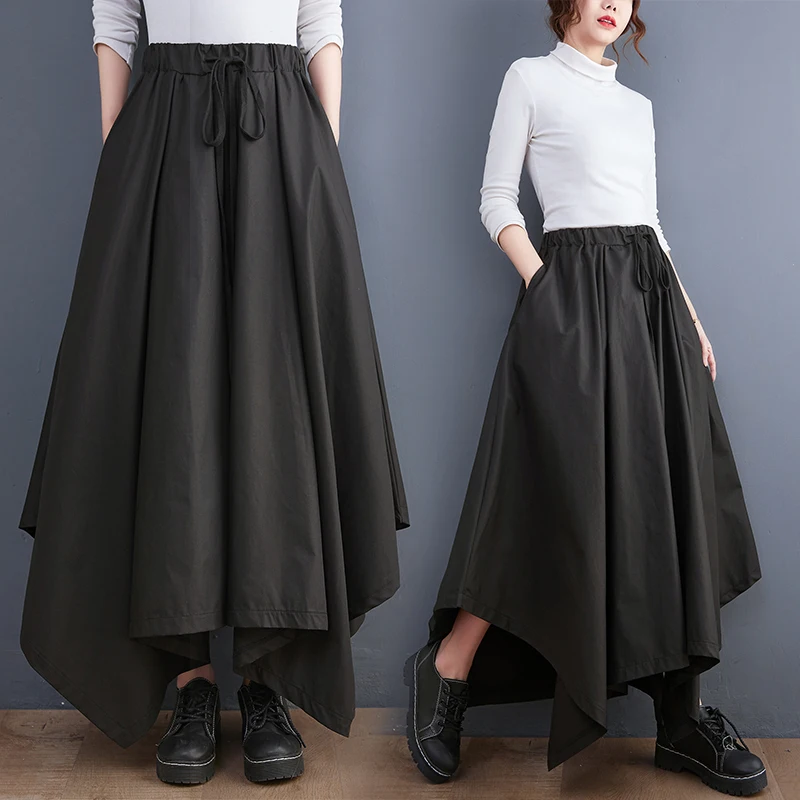 

Модные летние длинные брюки-юбка А-силуэта для полных женщин, асимметричные широкие брюки из хлопка, цветные, для повседневной носки