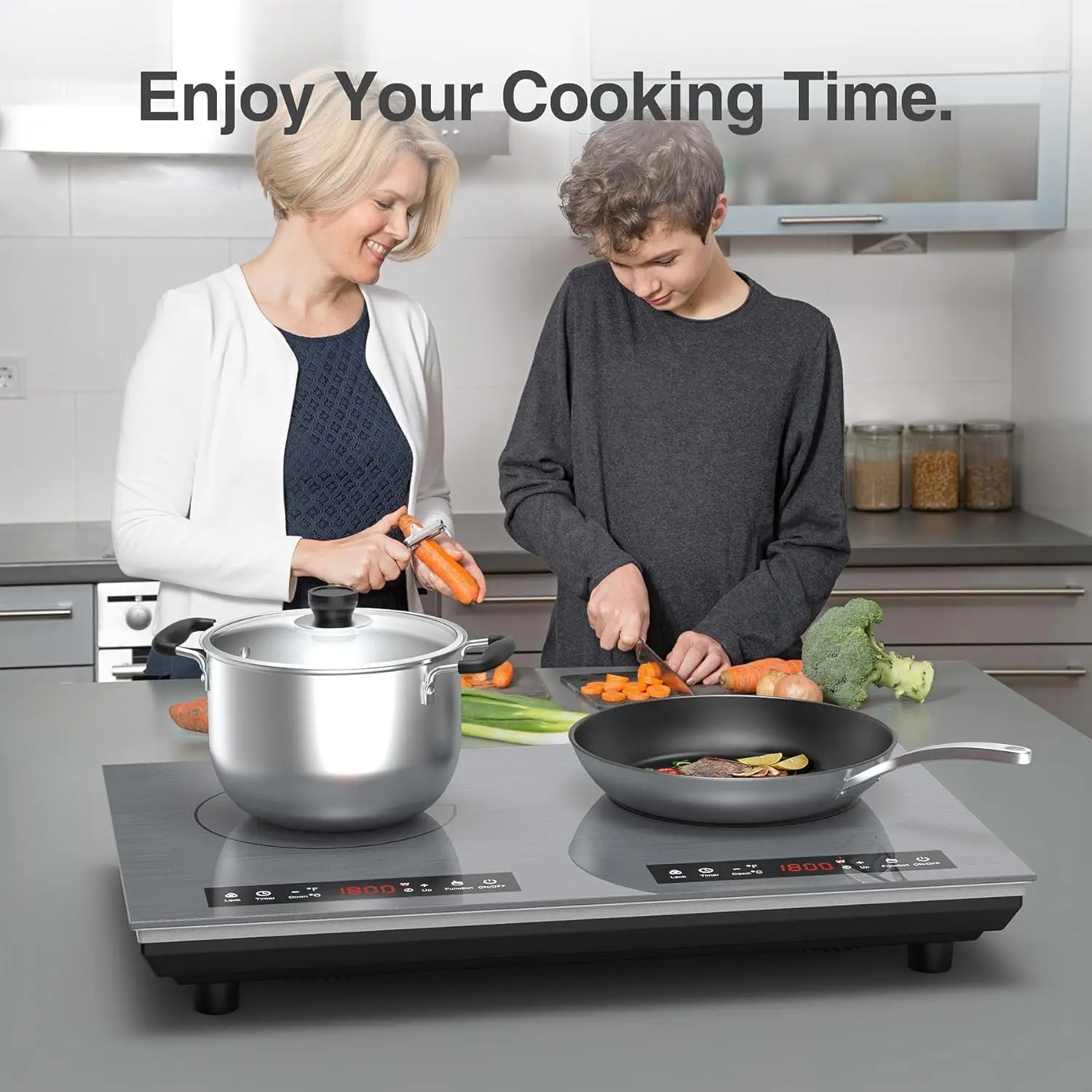 Double Induction Cooktop, 24 inch 4000W Electric cooktop with hot plate, induction stove top with LED Touch Screen 9 Levels