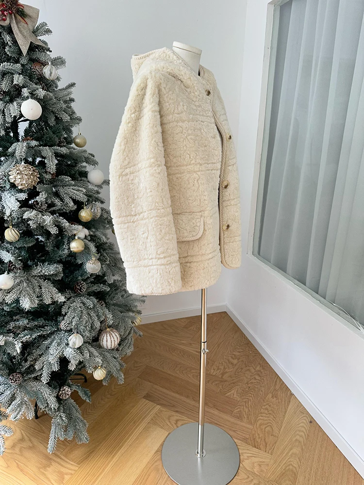 Thiened blanc agneau fourrure Jaet femmes hiver nouveau Sle intégré cuir et fourrure chaleur vêtements d'extérieur coréen Sle coupe ample