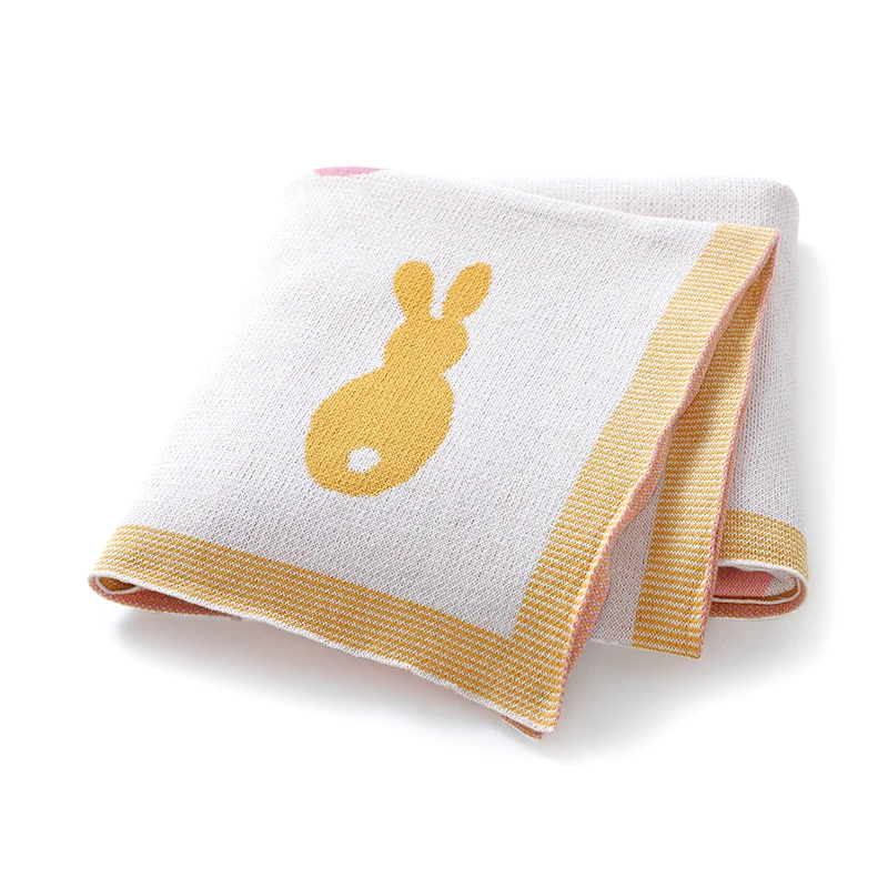 

Baby Blanket Cotton Knit Newborn Infant Stroller Swaddling Wrap Soft Plaid Girls Boys Bedding Quilt 90*70CM Cute Cartoon Rabbits