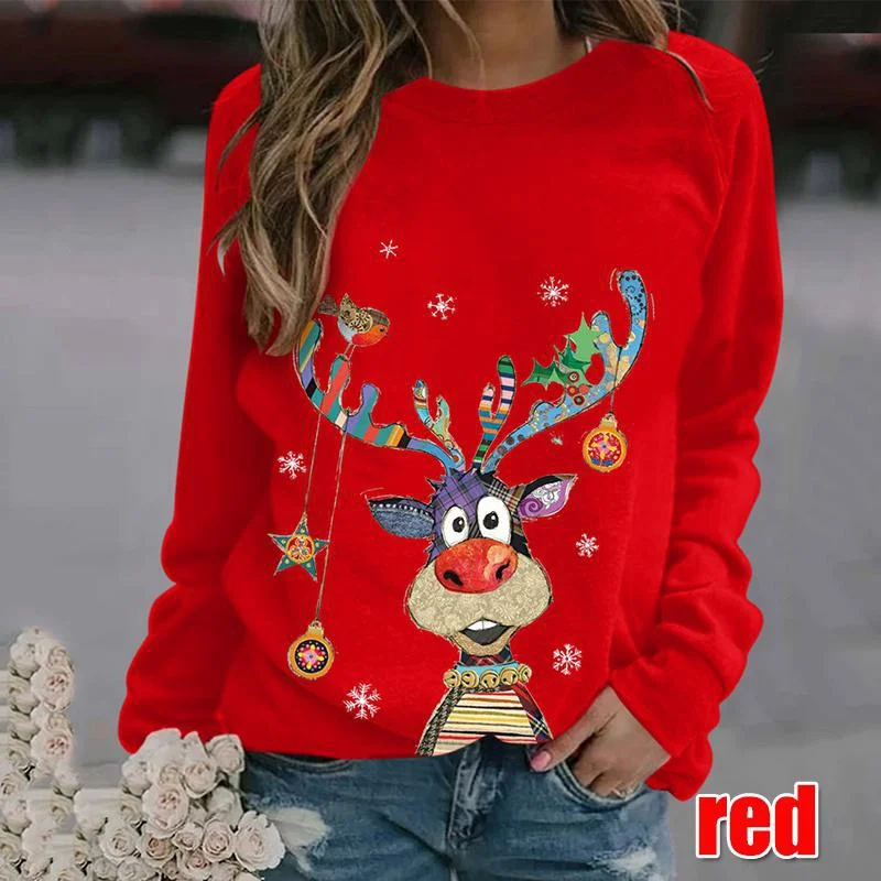 Womens Printed Sweatshirt Christmas Novelty Jumpers Xmas T-shirt Tops Long Sleeve Crewneck Casual Pullover shirt Plus Size S-6XL